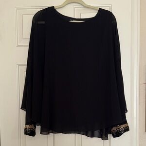 SHEIN Black Blouse with Sequin Cuffs